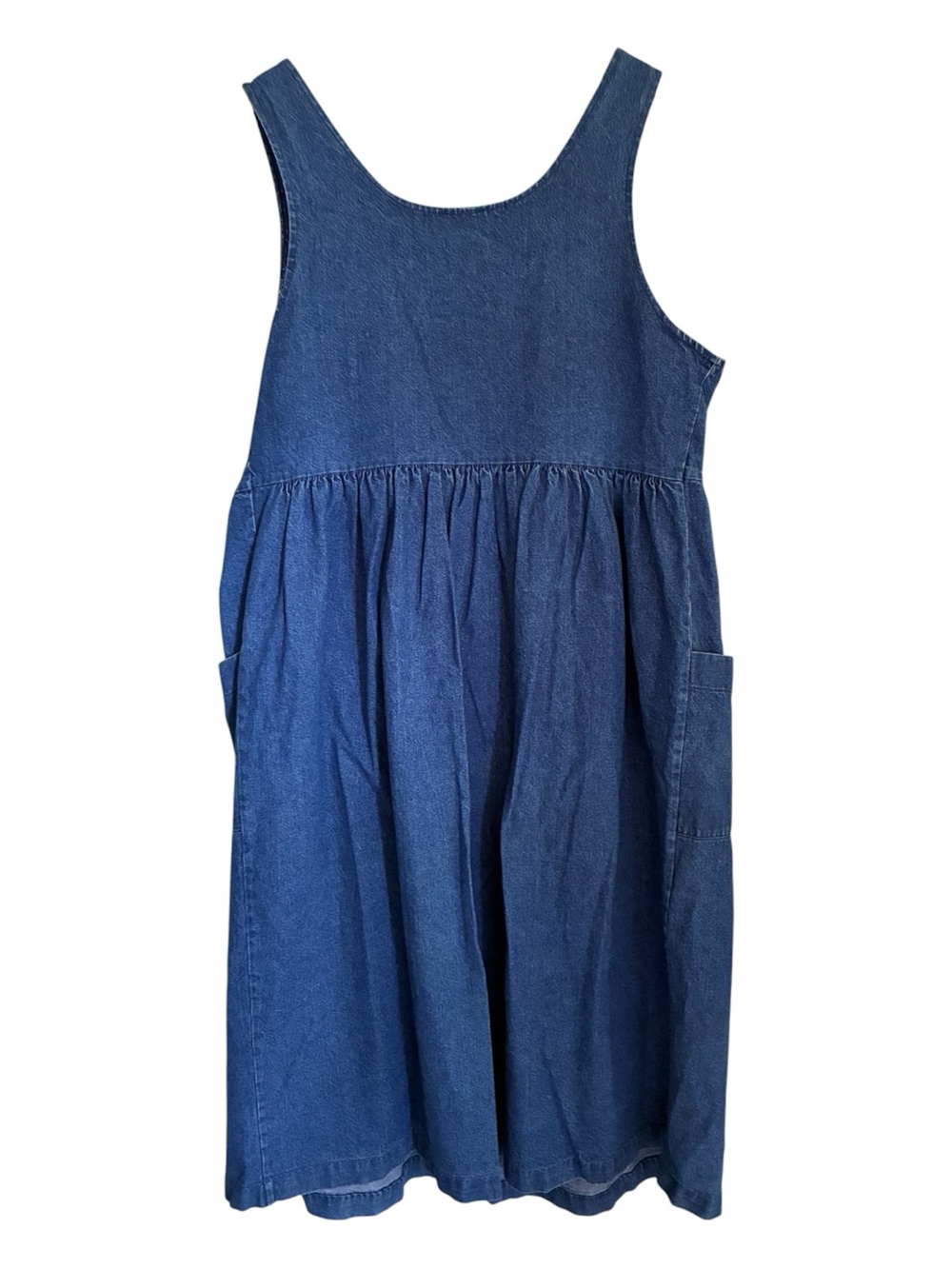 VTG 90s Maternity Blue Denim Prairie Chic Pinafore Chore Overall Dress Sz 12 Lg - Picture 4 of 8